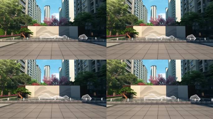 三维动画新中式园林景墙
