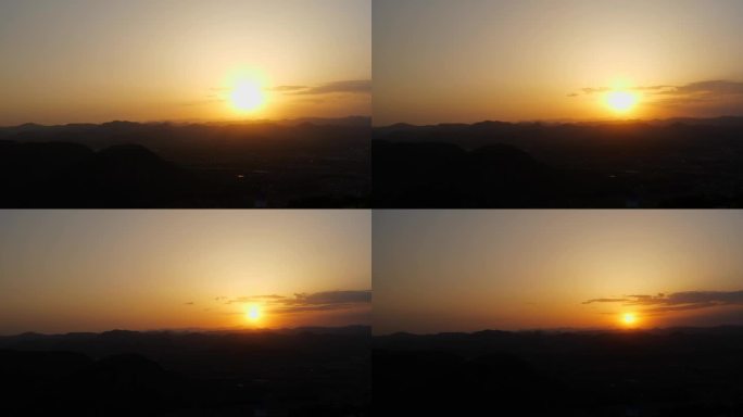 山边的夕阳日落延时摄影