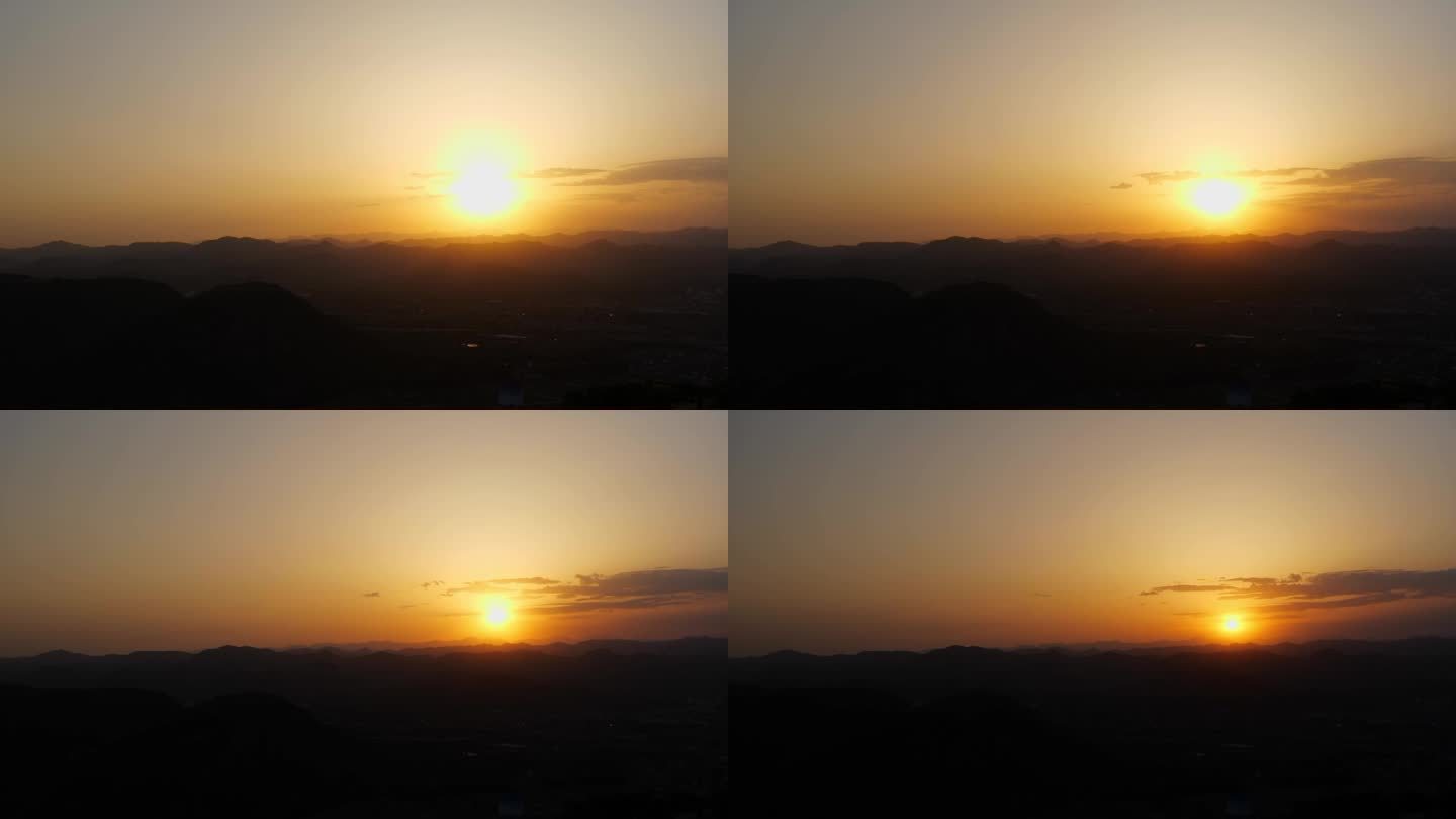 山边的夕阳日落延时摄影