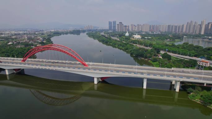 航拍漳州九龙江大桥建筑风光