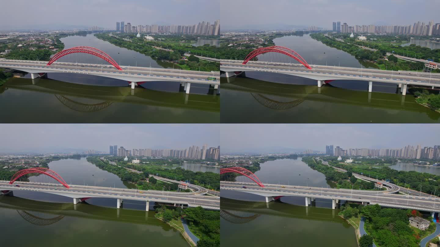 航拍漳州九龙江大桥建筑风光