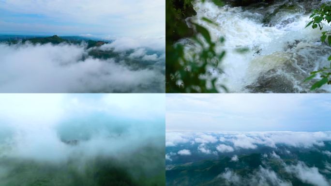 4k森林大自然流水树林雨滴山水自然山川云