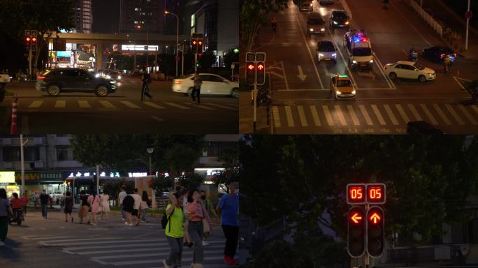 武汉循礼门十字路口城市红绿灯马路人流夜景