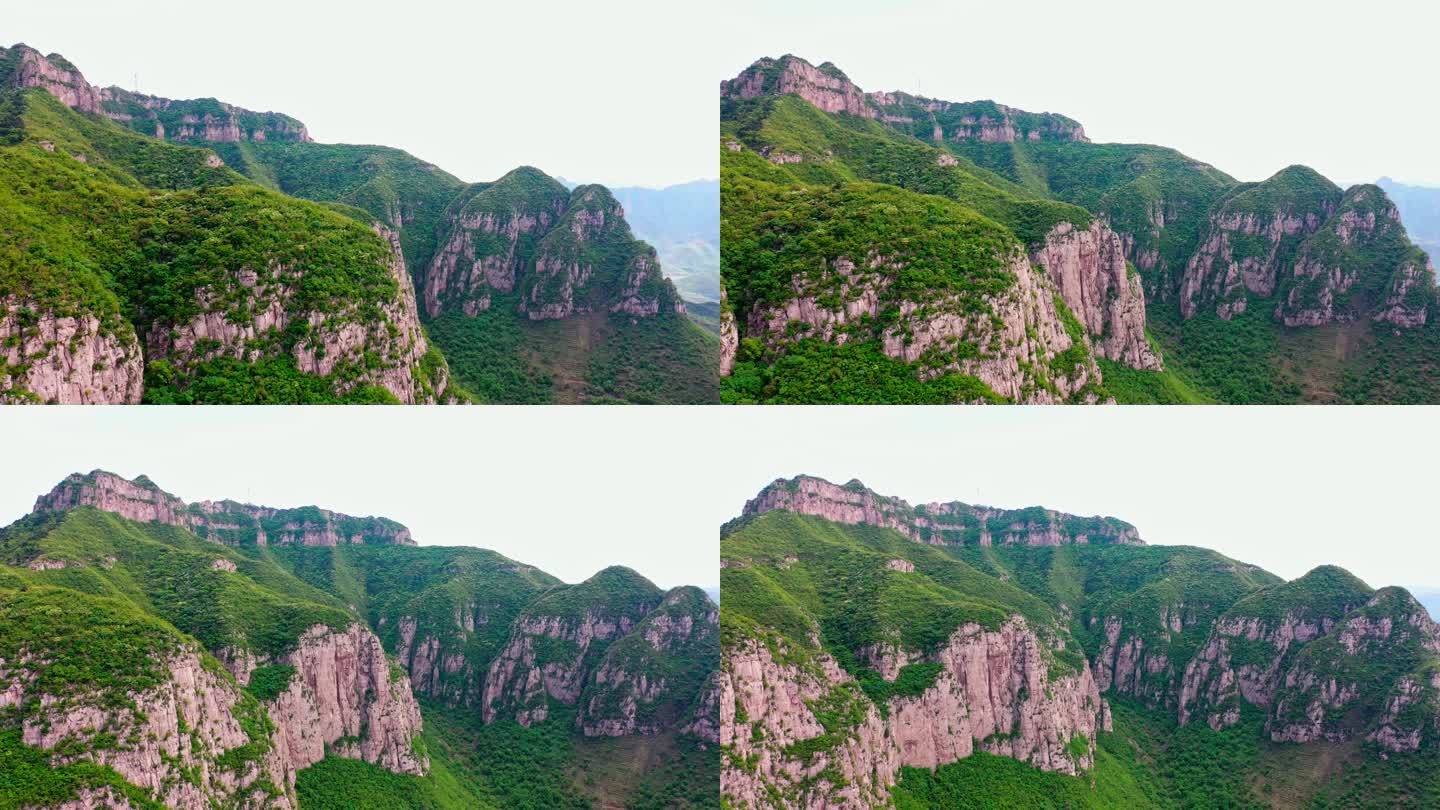 航拍山顶陡峭的悬崖