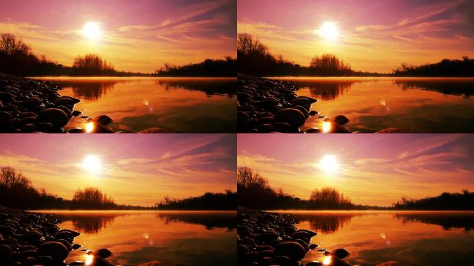 湖边夕阳