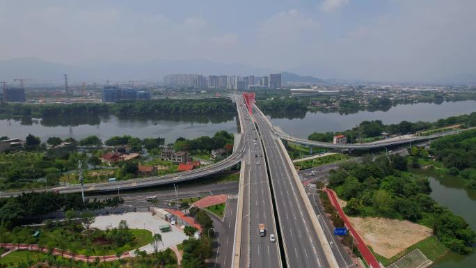 航拍漳州九龙江大桥建筑风光