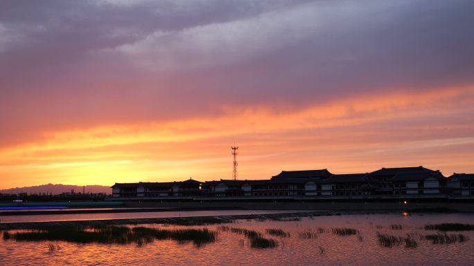 酒泉北大河风情线落日晚霞