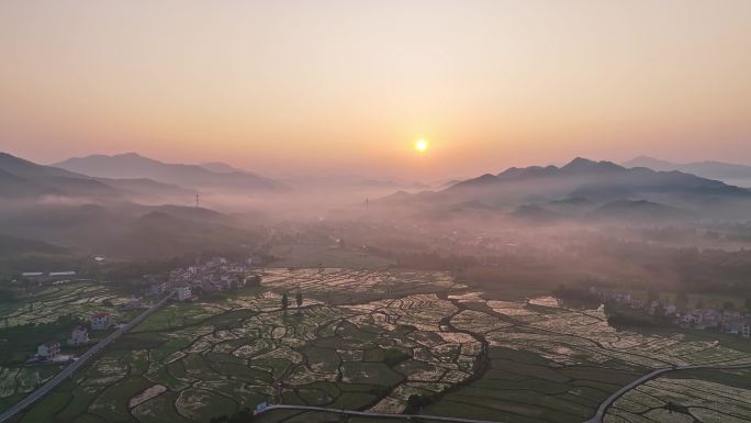 【4K无水印】航拍日出云海乡村