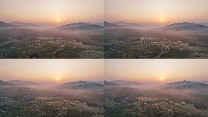 【4K无水印】航拍日出云海乡村