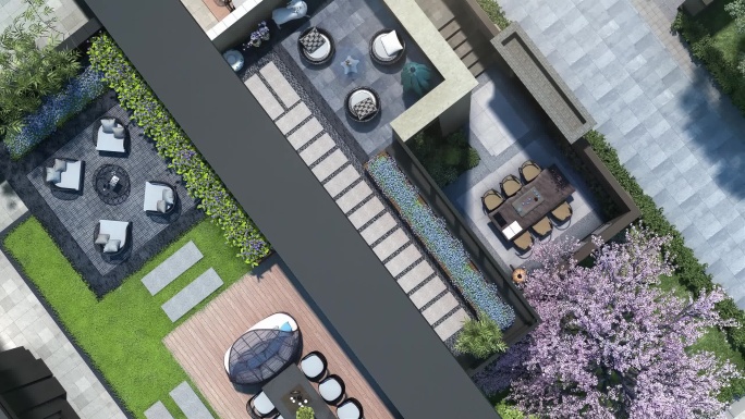 三维动画新中式俯瞰院子叠拼