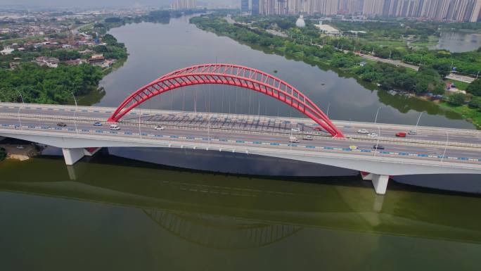 航拍漳州九龙江大桥建筑风光