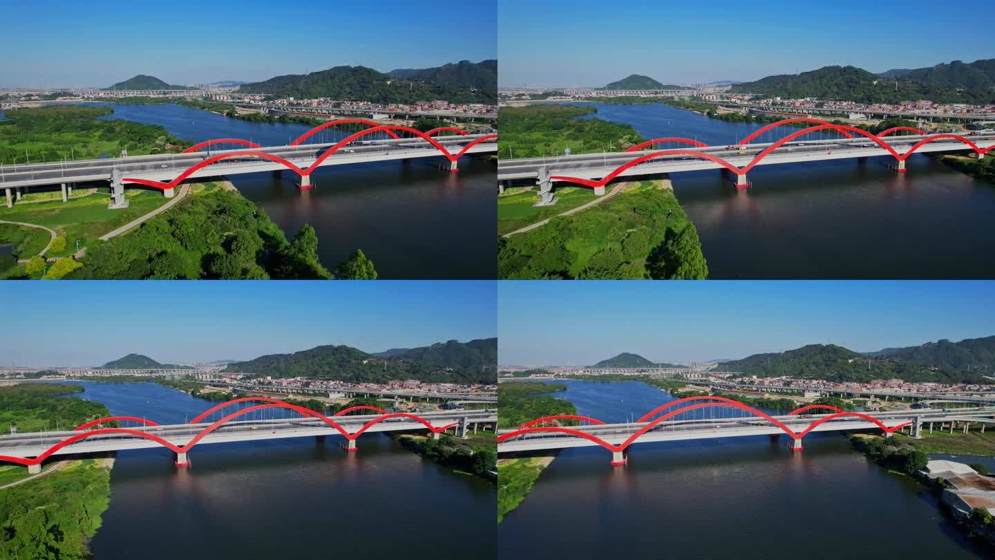 航拍漳州马洲大桥建筑风光