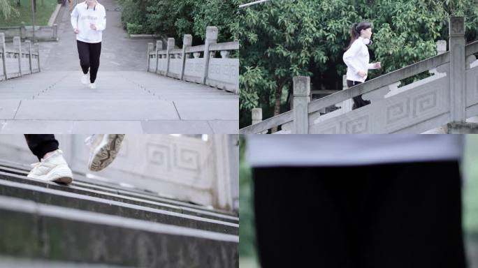 【4K】美女晨跑登上台阶