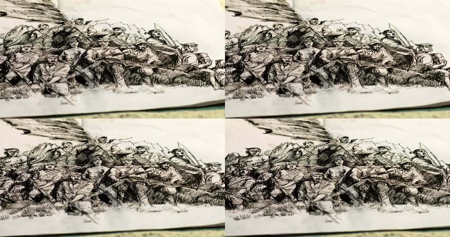 钢笔素描红军战士革命画特写视频
