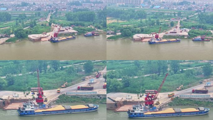 安庆市长江码头货轮装载航拍