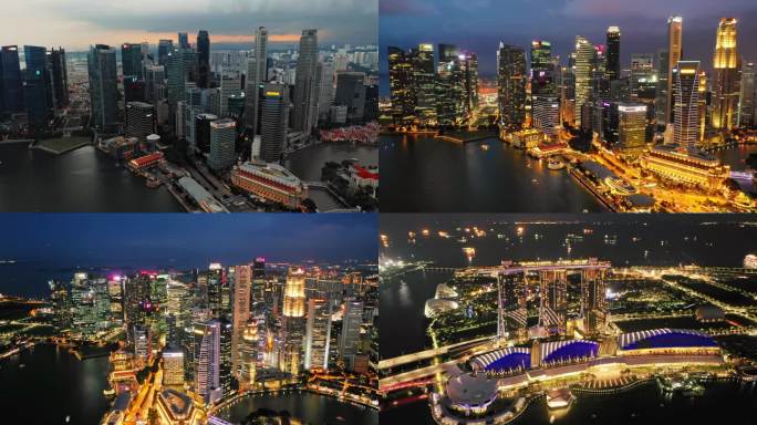 新加坡城市夜景航拍