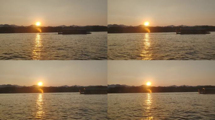 西湖湖心晚景：夕阳余晖映照湖面