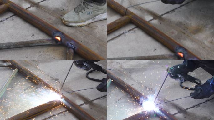 焊条燃烧火花 工程施工 电焊作业