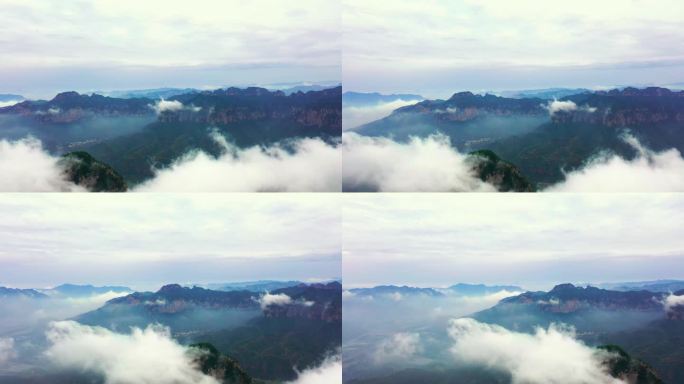 航拍云雾弥漫的山峰 (2)