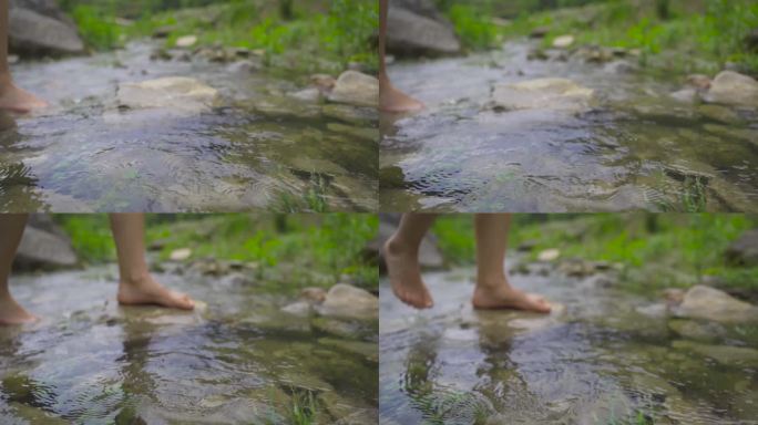 脚踩水儿童小脚踩石头玩水