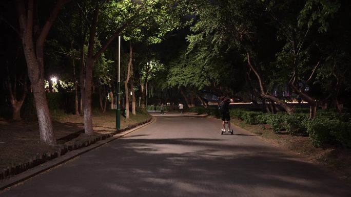 城市公园夜景夜跑夜骑散步
