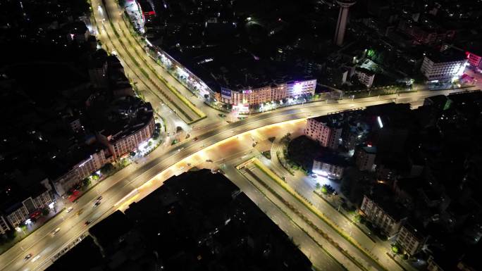 桂林城市十字路口夜景延时航拍