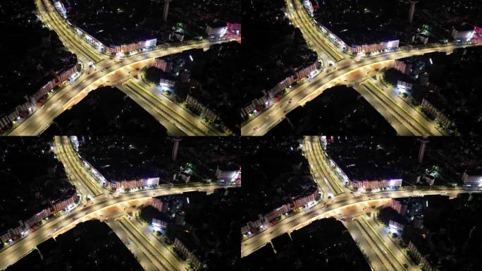 桂林城市十字路口夜景延时航拍