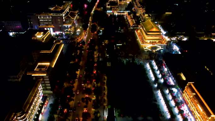 西安城市地标钟楼鼓楼夜景