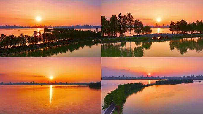 武汉东湖日出日落航拍
