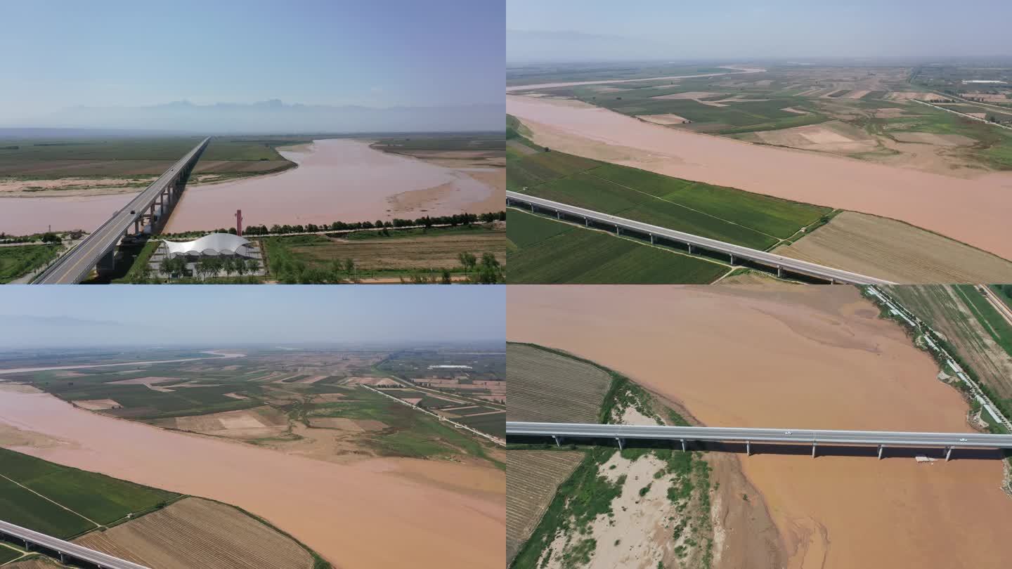 航拍渭河边大面积麦田