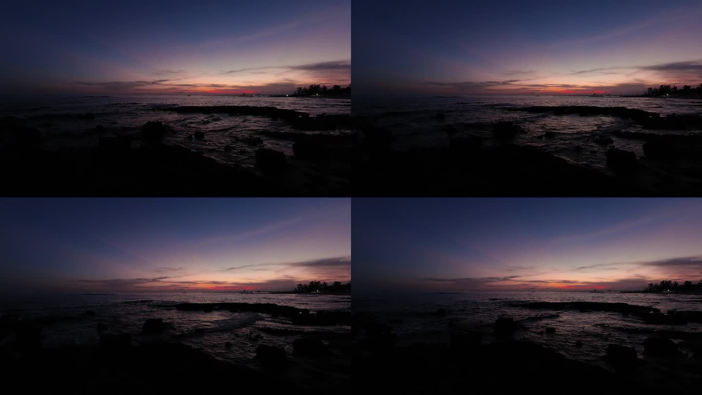 礁石海滩上的日落晚霞