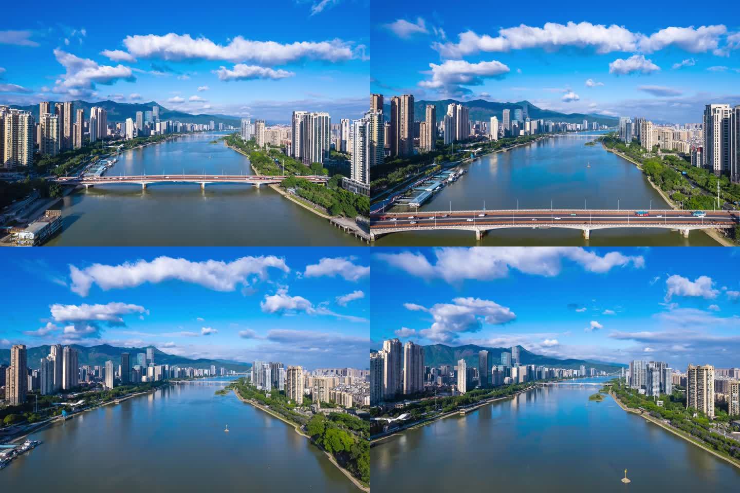 福州闽江大桥至中洲岛大范围延时航拍4K