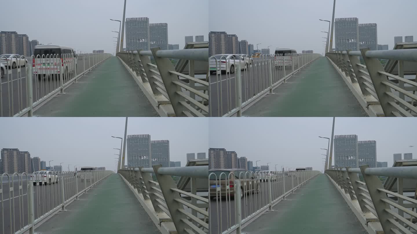 4K实拍广州珠江边琶洲桥上的车流与人行道