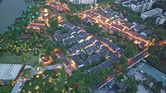 杭州小河历史文化街区夜景航拍