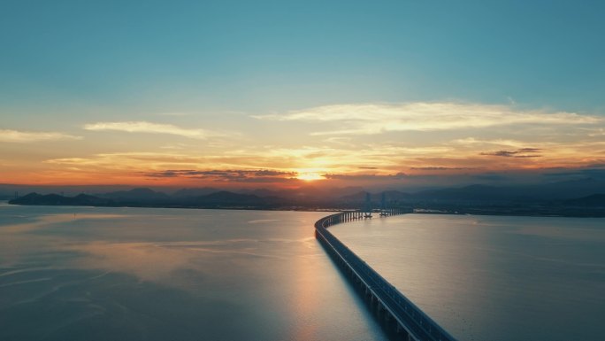 4K航拍跨海大桥 大海夕阳交通大桥