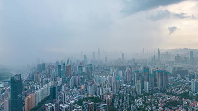 4K航拍深圳罗湖局部降雨