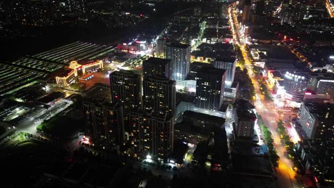 桂林北站城市十字路口夜景车流延时摄影航拍