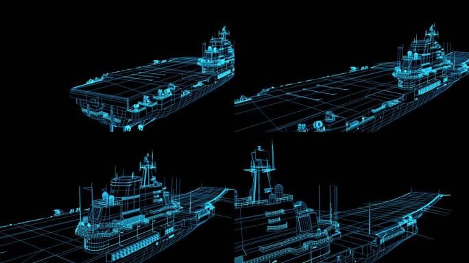 蓝色全息辽宁舰动画素材带通道