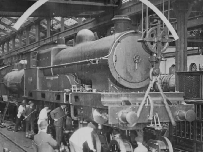 20世纪初机车厂 火车组装生产 火车组装