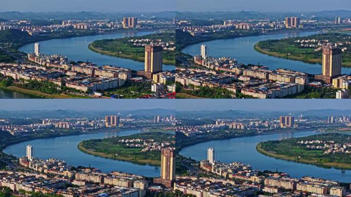 广西南宁邕江风光航拍