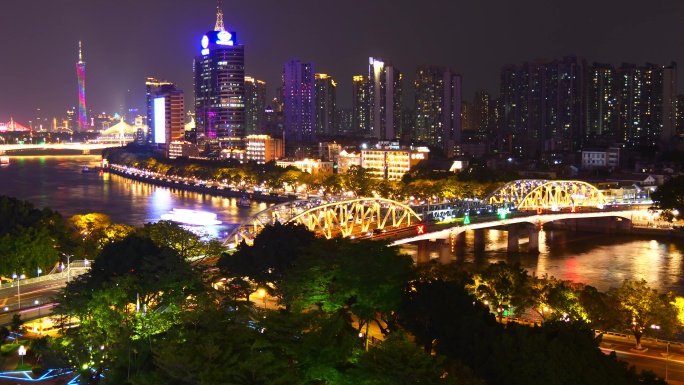 海珠桥两岸夜景延时 珠江夜游