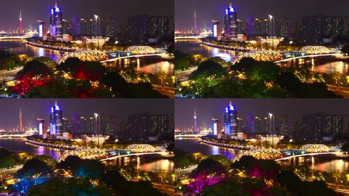 海珠桥两岸夜景延时 珠江夜游