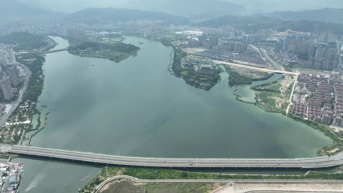 宁德市区大景航拍宁德东湖湿地公园北岸公园