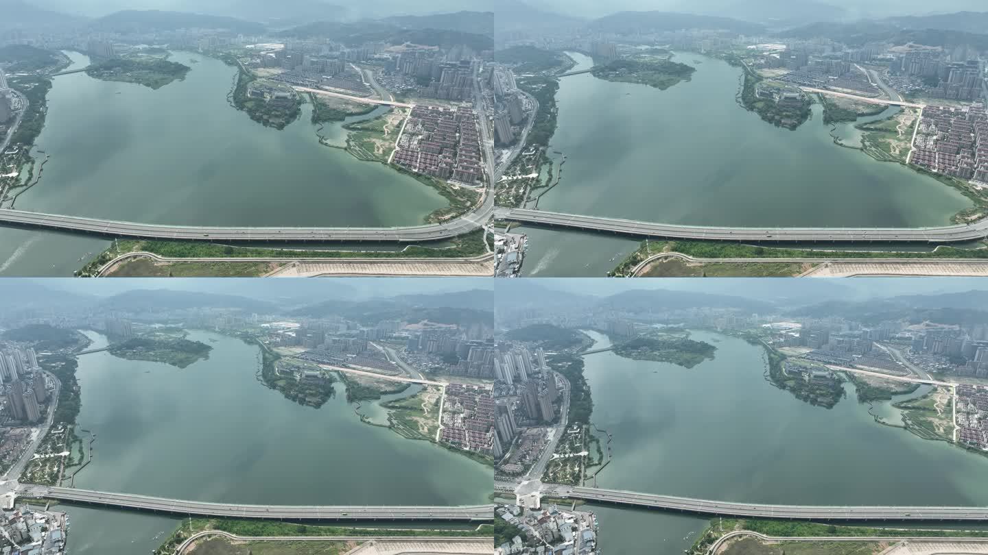 宁德市区大景航拍宁德东湖湿地公园北岸公园