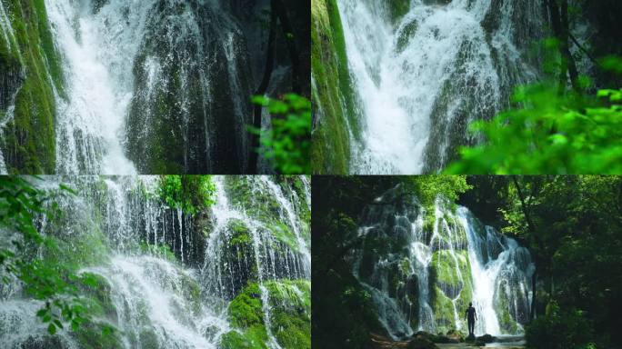 4k大自然清澈的水流 森林中山泉瀑布