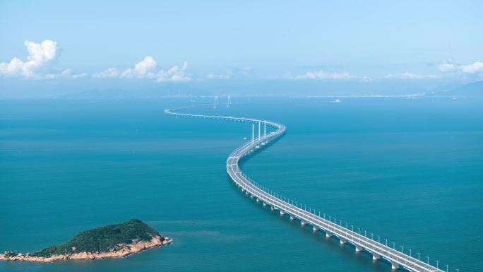 最新航拍港珠澳大桥晴朗天气4k延时