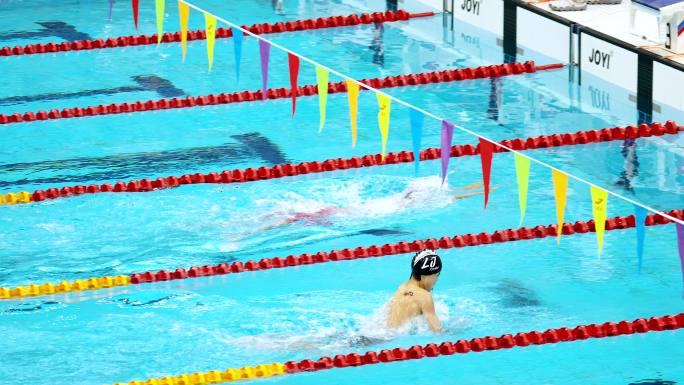 实拍水立方国家游泳中心游泳蛙泳比赛运动员