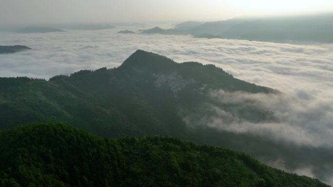 【4K无水印】航拍高山云海村庄