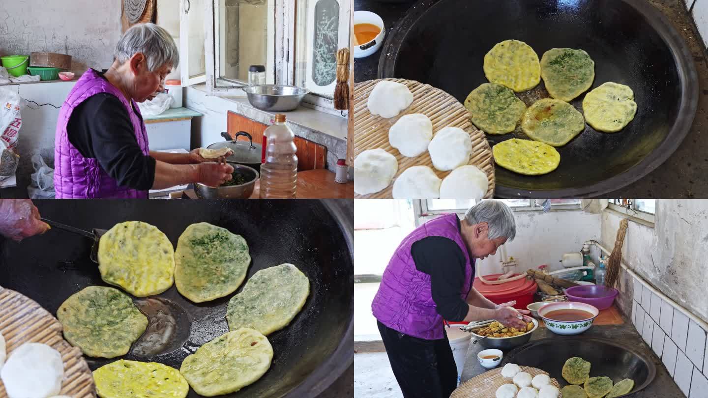 农村大锅烙馅饼