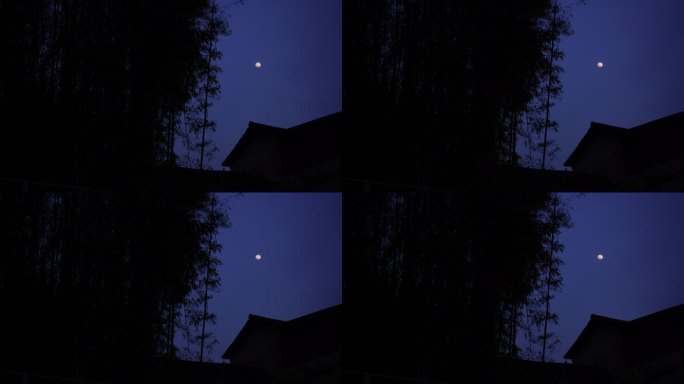 农村夜空月亮夜景